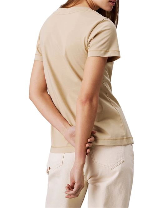 T-shirt donna beige in cotone rigenerativo Calvin Klein Jeans | J20J223563TGW